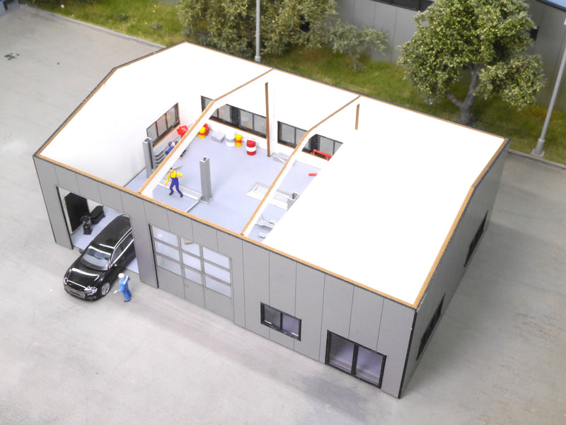 EM403 1:87 Bausatz für kleine PKW-Werkstatt mit Büro und 2 Toren